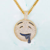 Round Drool Face Pendant Rope Chain Cubic Zircon Men's Hip Hop Necklace