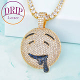 Round Drool Face Pendant Rope Chain Cubic Zircon Men's Hip Hop Necklace