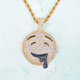 Round Drool Face Pendant Rope Chain Cubic Zircon Men's Hip Hop Necklace