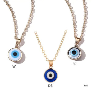 Evil Eye Necklace with Round Drop Shape Golden Chain