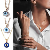 Evil Eye Necklace with Round Drop Shape Golden Chain