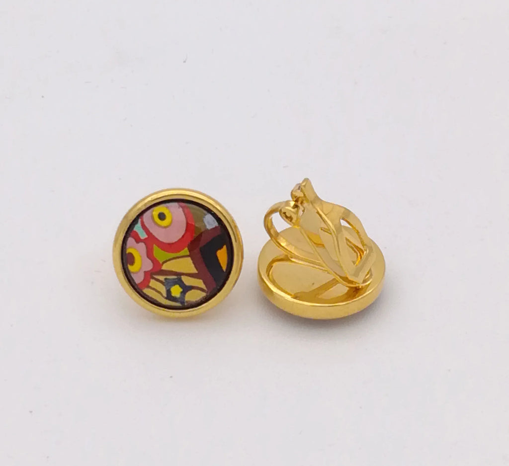 Enamel Round Earrings, Copper Plated 18K, 5.6g