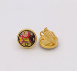 Enamel Round Earrings, Copper Plated 18K, 5.6g