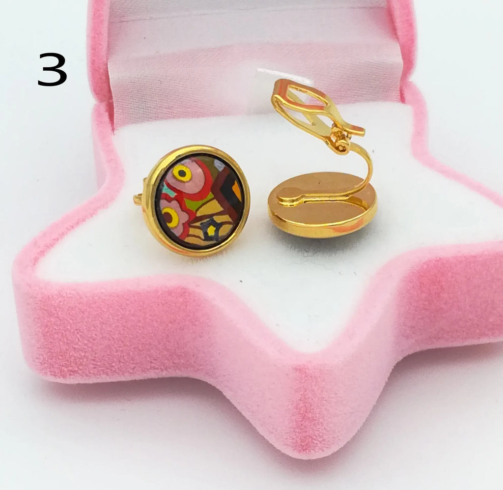 Copper Plated 18K Enamel Color Round Earrings