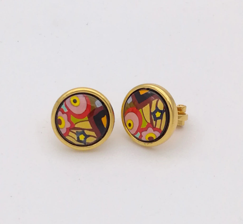 Enamel Round Earrings, Copper Plated 18K, 5.6g
