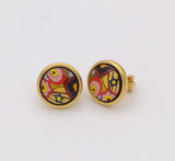 Enamel Round Earrings, Copper Plated 18K, 5.6g