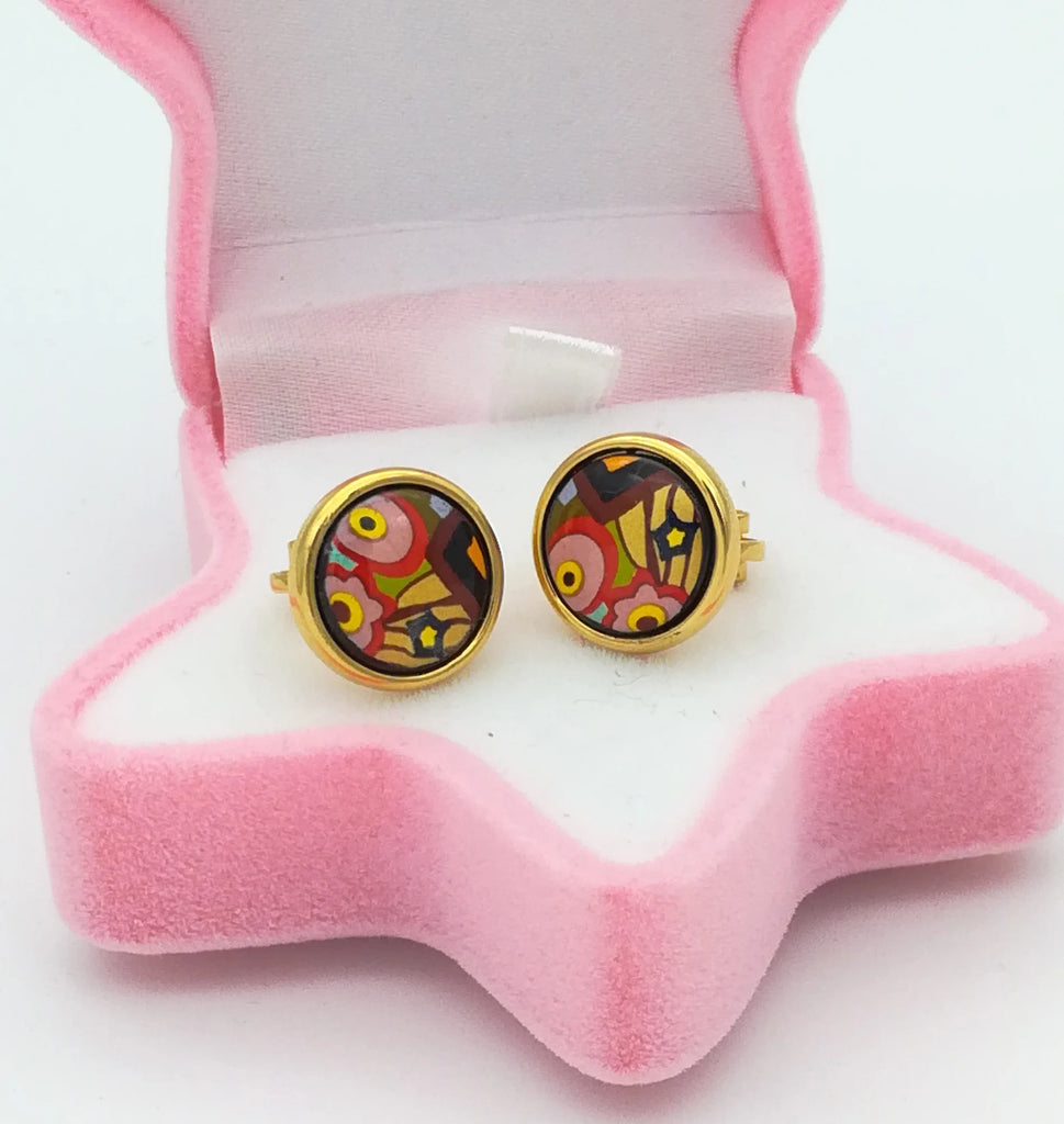 Enamel Round Earrings, Copper Plated 18K, 5.6g