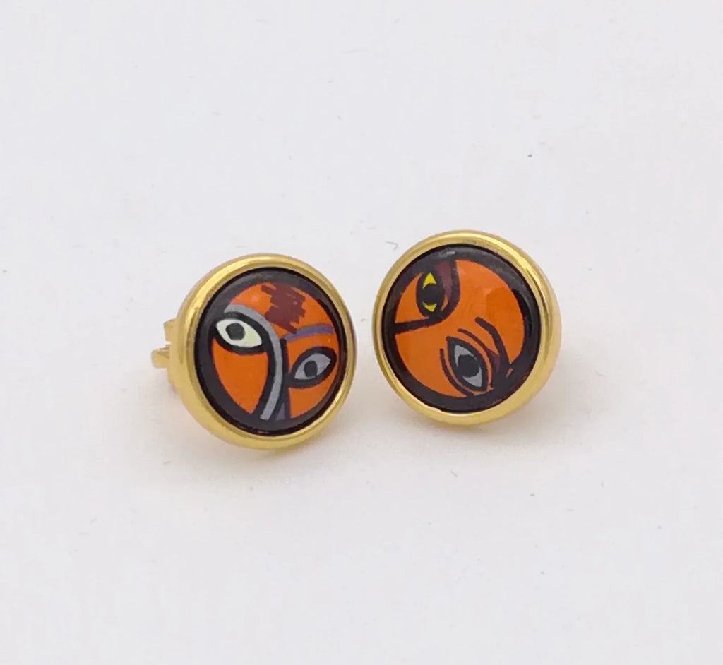 Copper Plated 18K Enamel Color Round Earrings