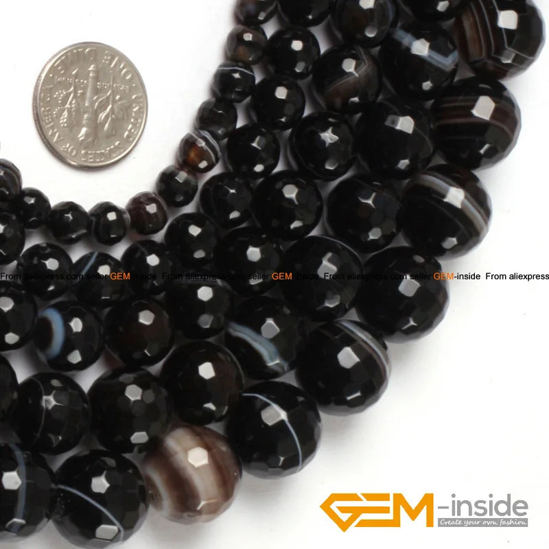 Faceted Sardonyx Agates Bead 15" Strand 8mm 10mm 12mm DIY Jewelry