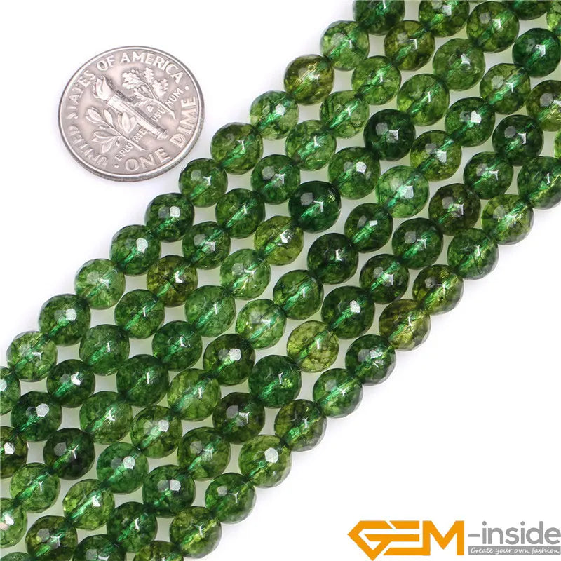 Green Peridot Round Faceted Crystal Beads 6mm 8mm, 15-Inch Strand