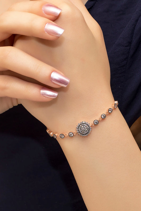 Zircon Flower Rose 925 Silver Bracelet, Women's Charm Bracelet