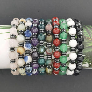 Gemstone Beaded Bracelets with Hematite Disc Beads