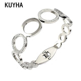 Geometric Rhinestone Silver Steel Bangle Crystal Wedding Zircons Jewelry