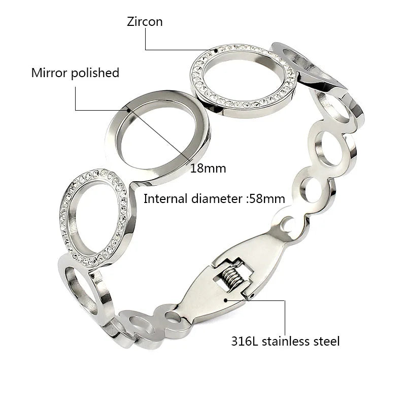 Geometric Rhinestone Silver Steel Bangle Crystal Wedding Zircons Jewelry
