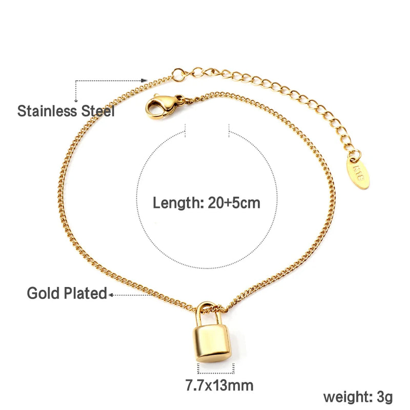 Round CZ Charm Bracelet Stainless Steel Chain Bangle
