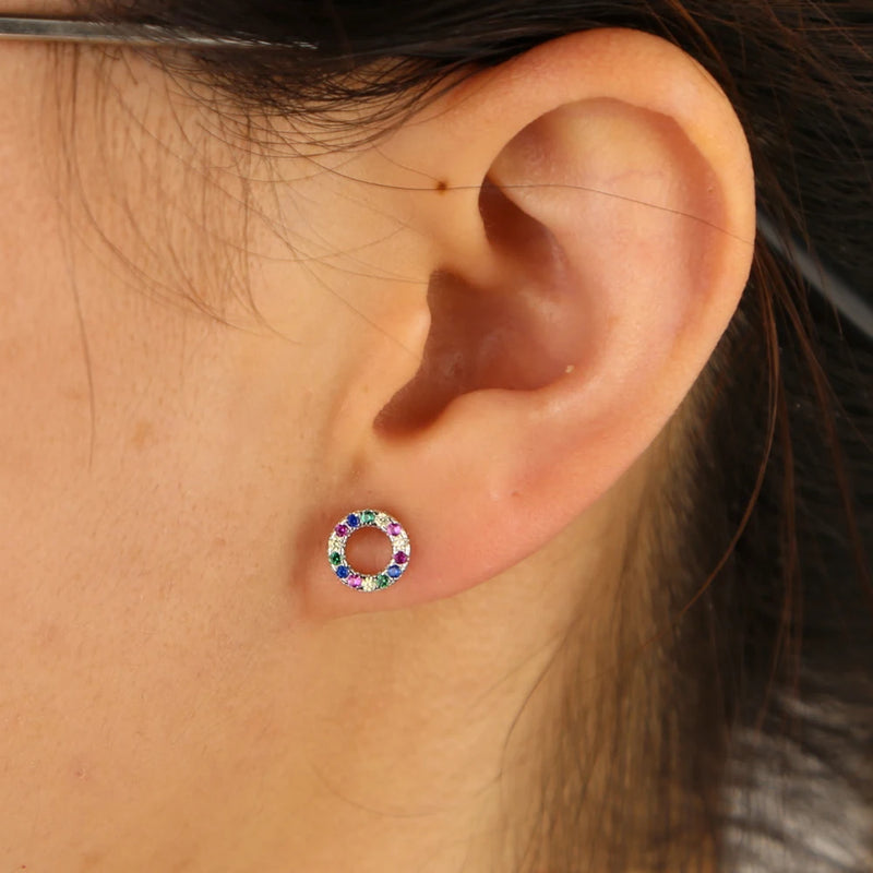 Rainbow CZ Stud Earrings - 925 Sterling Silver Party Jewelry Gift
