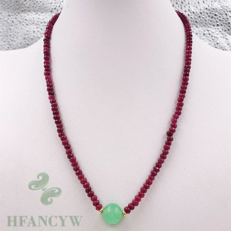 Green Jade Bead Pendant Ruby Necklace 18 Inches Classic Gift