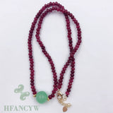 Green Jade Bead Pendant Ruby Necklace 18 Inches Classic Gift