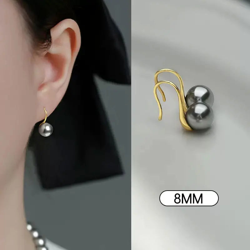 Grey Pearl Stud Earrings 925 Sterling Silver French Style Anniversary Jewelry