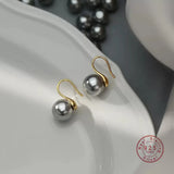 Grey Pearl Stud Earrings 925 Sterling Silver French Style Anniversary Jewelry