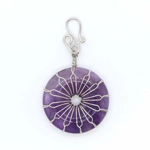 Round Healing Stone Pendant Necklace Charm Flower Wrap Reiki Crystal Quartz