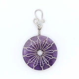 Round Healing Stone Pendant Necklace Charm Flower Wrap Reiki Crystal Quartz