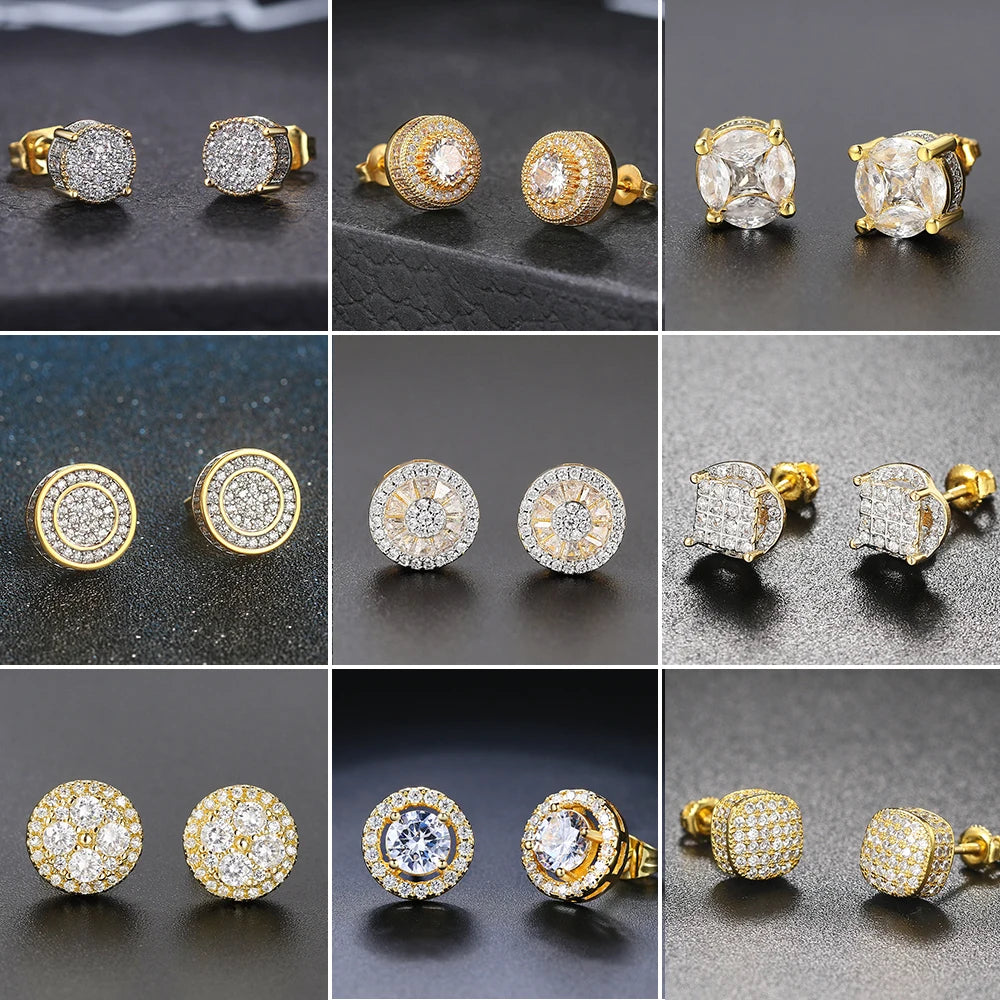 Hip Hop Ice Studded Earring for Men Iced Out Zircon Piercing Ear Accessories