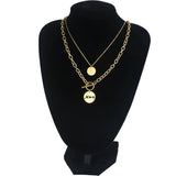 Round Initial Necklace Multilayer Stainless Steel Couple Name Initial Pendant