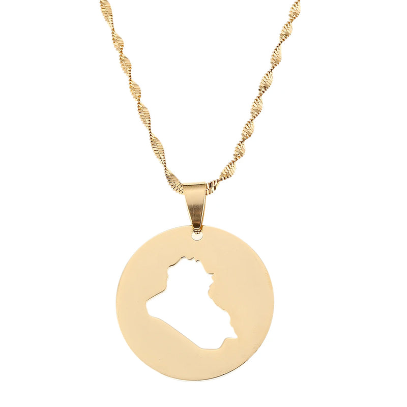 Iraq Map Pendant Necklace Patriotic Jewelry