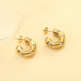 Irregular Hoop Earrings Pave Zircon Stainless Steel