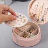 Round Jewelry Box Portable Leather Jewelry Organizer Box