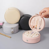 Round Jewelry Box Portable Leather Jewelry Organizer Box