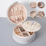 Round Jewelry Box Portable Leather Jewelry Organizer Box