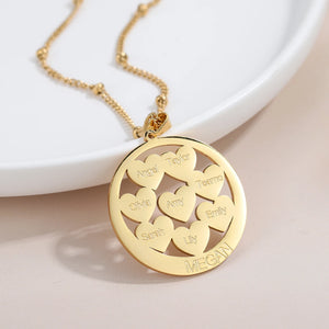 Round Love Name Necklace Family Name Pendant Stainless Steel 18K Plated