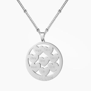 Round Love Name Necklace Family Name Pendant Stainless Steel 18K Plated