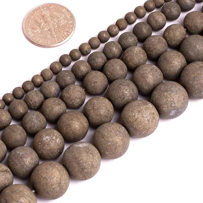 Matte Frost Pyrite Stone Beads 15 Inches Strand 6mm-12mm
