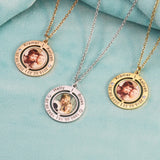 Round Memory Necklace with Birthstone Name Engraved Picture Pendant Necklaces