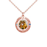 Round Memory Necklace with Birthstone Name Engraved Picture Pendant Necklaces