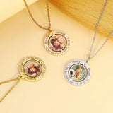 Round Memory Necklace with Birthstone Name Engraved Picture Pendant Necklaces