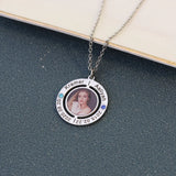 Round Memory Necklace with Birthstone Name Engraved Picture Pendant Necklaces
