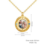 Round Memory Necklace with Birthstone Name Engraved Picture Pendant Necklaces