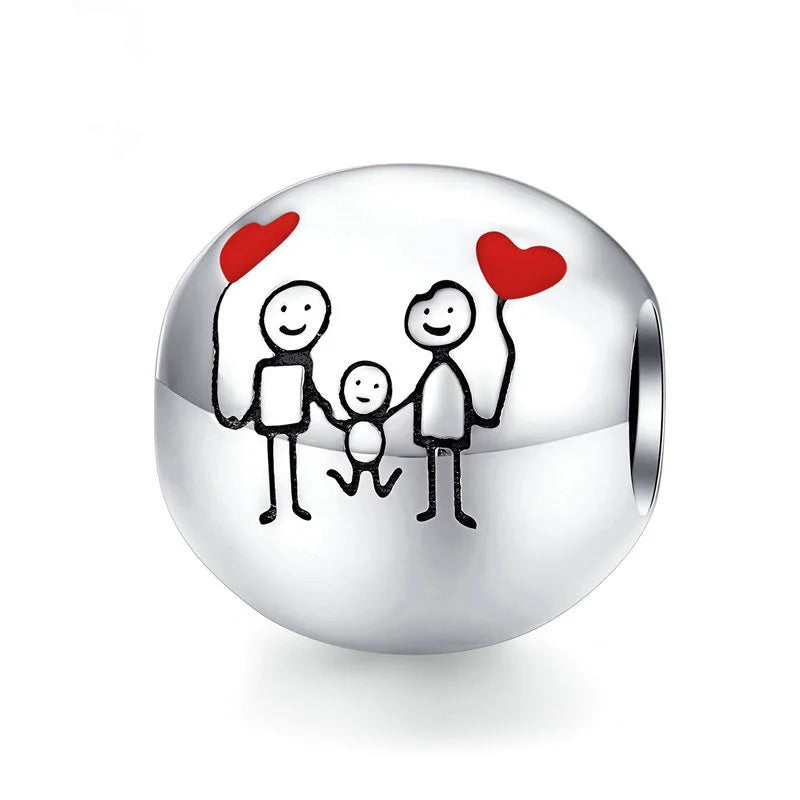 Family Forever Charm 925 Sterling Silver Beads for Charms Pan Bracelet