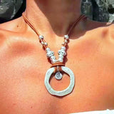 Metal Pendant Necklace Leather Rope Chain for Women