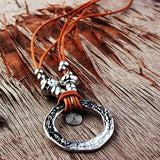 Metal Pendant Necklace Leather Rope Chain for Women