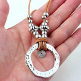 Metal Pendant Necklace Leather Rope Chain for Women
