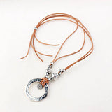 Metal Pendant Necklace Leather Rope Chain for Women