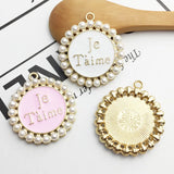 Metal Pearl Enamel Pendants Alphabet Letter Charms for DIY Jewelry
