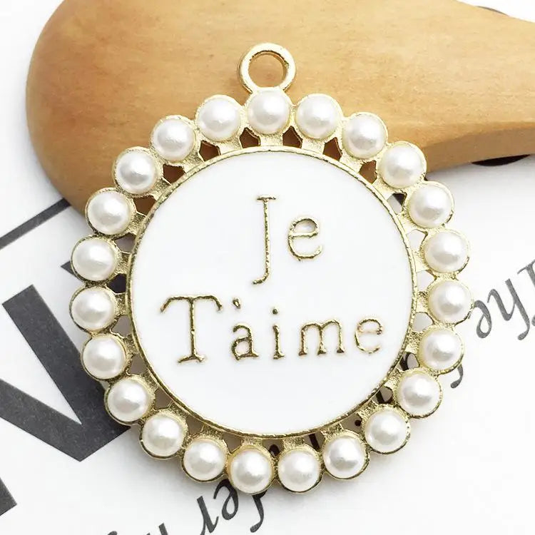 Metal Pearl Enamel Pendants Alphabet Letter Charms for DIY Jewelry