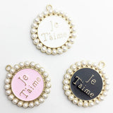 Metal Pearl Enamel Pendants Alphabet Letter Charms for DIY Jewelry