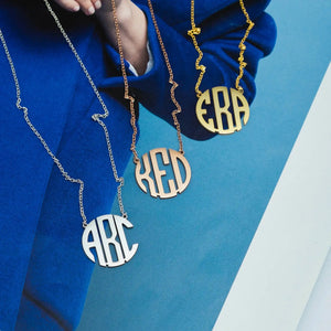 Round Monogram Necklace, Initial Letter, Stainless Steel